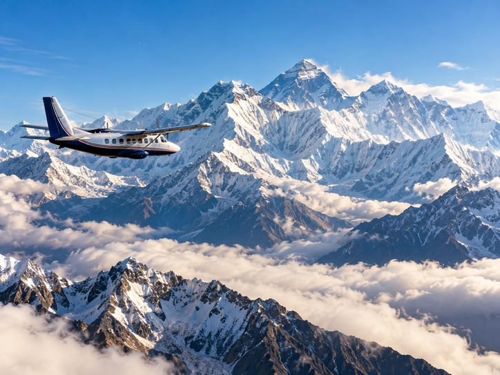 Scenic mountain flight over the Himalayas
