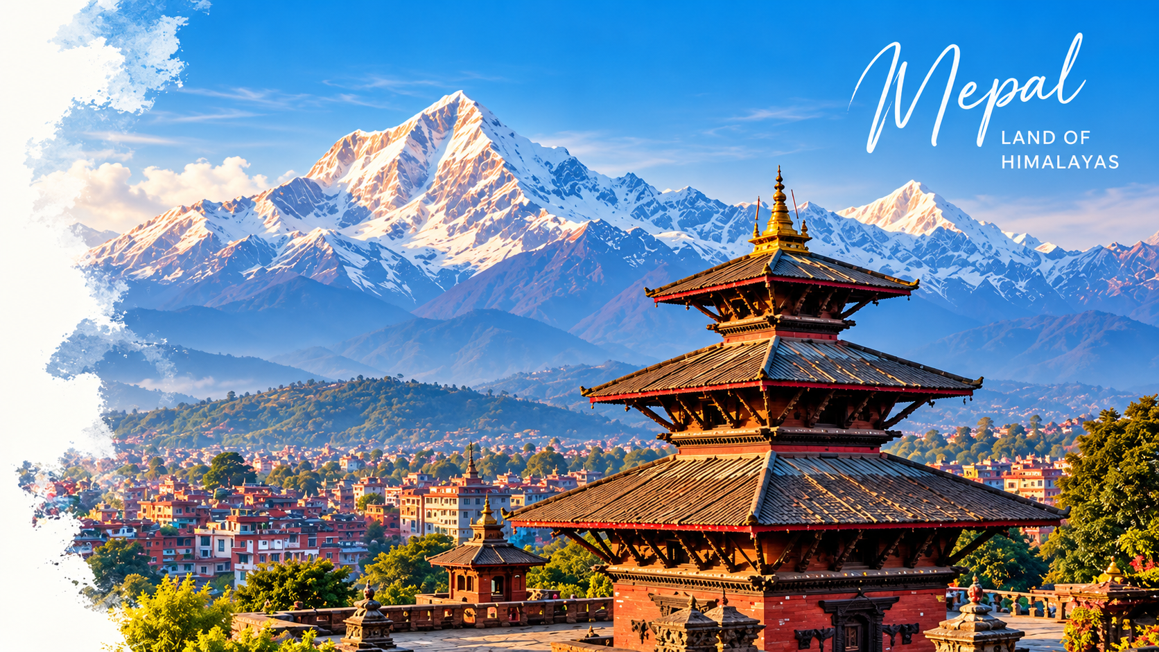 Traditional Nepalese temple with the Himalayas rising behind it